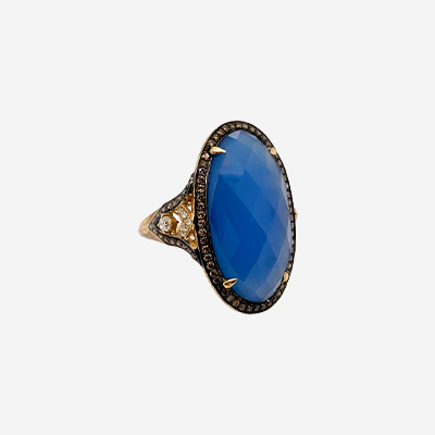 14KT Yellow Gold Blue Agate and Brown Diamond Ring