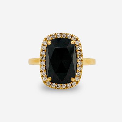 18KT Yellow Gold Onyx and Diamond Halo Ring