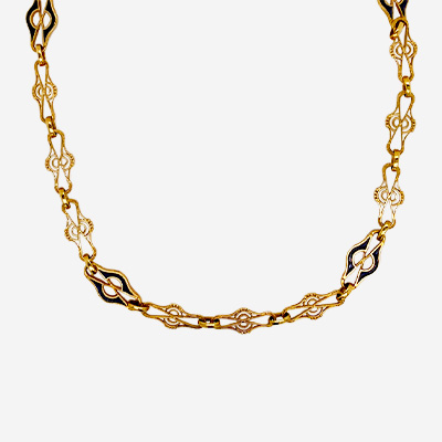 18KT Yellow Gold Link Blue Enamel Necklace