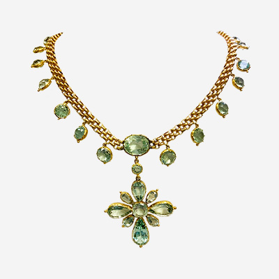 14KT Yellow Gold Aquamarine Flower Chain Necklace