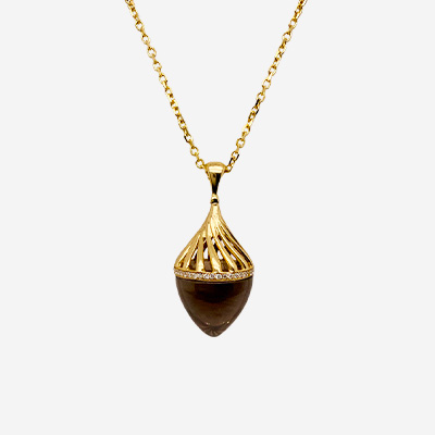 14KT Yellow Gold Smoky Quarts and Diamond Pendant