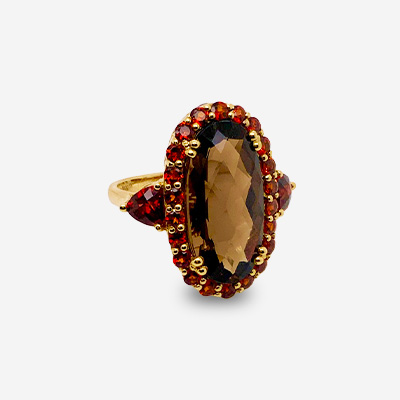 14KT Yellow Gold Smoky Quartz and Garnet Ring