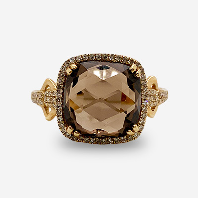 14KT Yellow Gold Smoky Topaz and Diamond Ring