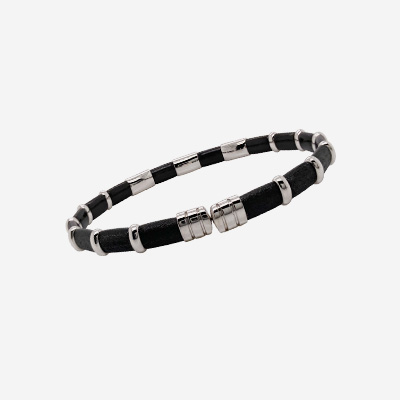 Stainless Steel Black and White Vermeil Diamond Bangle