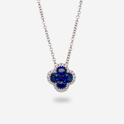 18KT White Gold Sapphire and Diamond Clover Pendant