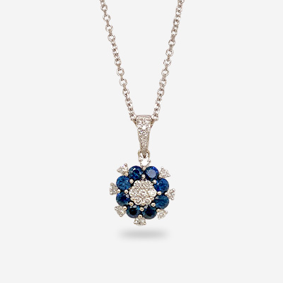 18KT White Gold Diamond and Sapphire Pendant