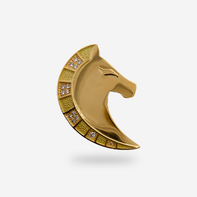 18KT Yellow Gold Horse Head Diamond Pin