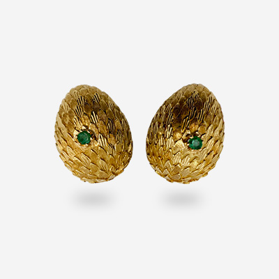 18KT Yellow Gold Textured Pear-Shaped Earrings