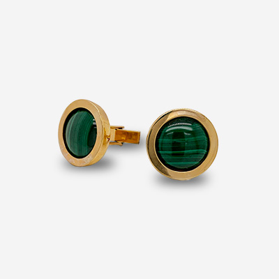 14KT Yellow Gold Round Malachite Cufflinks