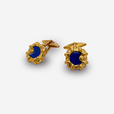 18KT Yellow Gold Lapis Moon Cufflinks