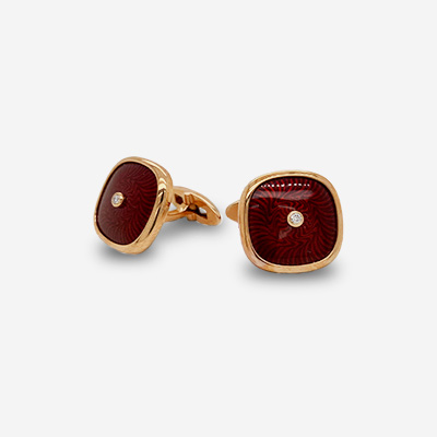 18KT Rose Gold and Stainless Steel Enamel and Diamond Cufflinks