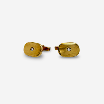 14KT Yellow Gold Diamond Oval Cufflinks