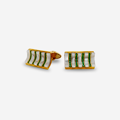 18Kt Yellow Gold Mother of Pearl and Emerald Cufflinks