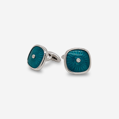 14KT White Gold and Stainless Steel Enamel and Diamond Cufflinks
