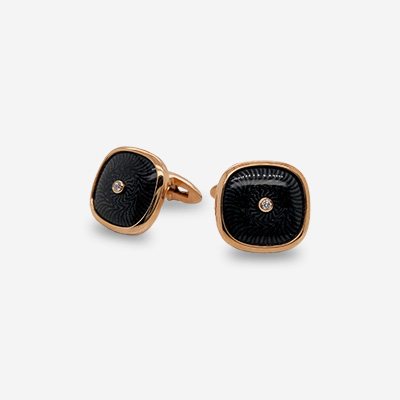 18KT Rose Gold and Stainless Steel Enamel and Diamond Cufflinks