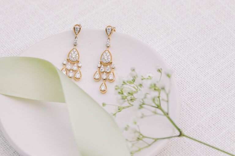 Gold & Diamond Hanging Earrings at EB Horn Jewelry Store in Boston