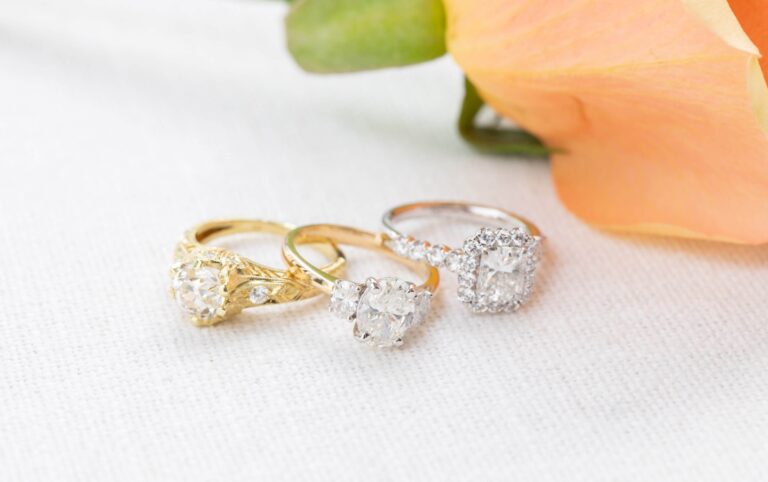 Three engagement rings in different styles