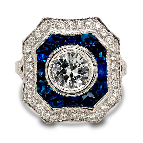 Bevery K. 14Kt White Gold Vintage Diamond And Sapphire Ring