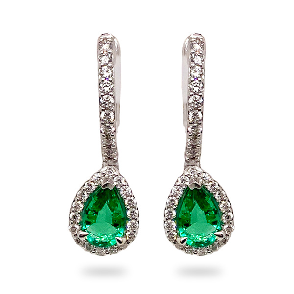 Fana 14Kt White Gold Pear-Shaped Emerald And Diamond Halo Earrings