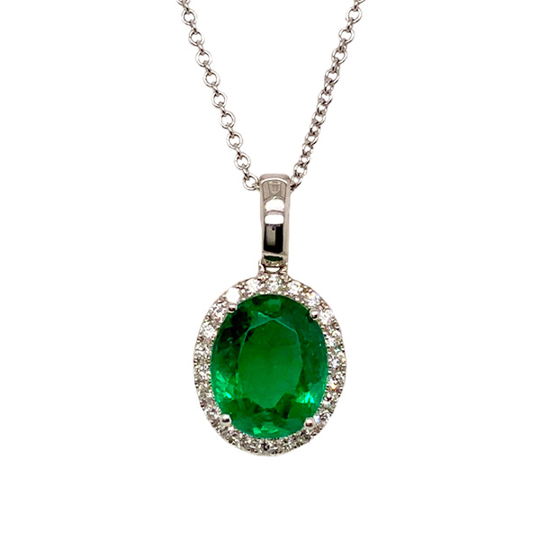 E.B. Horn 18Kt White Gold Oval Emerald And Diamond Halo Pendant