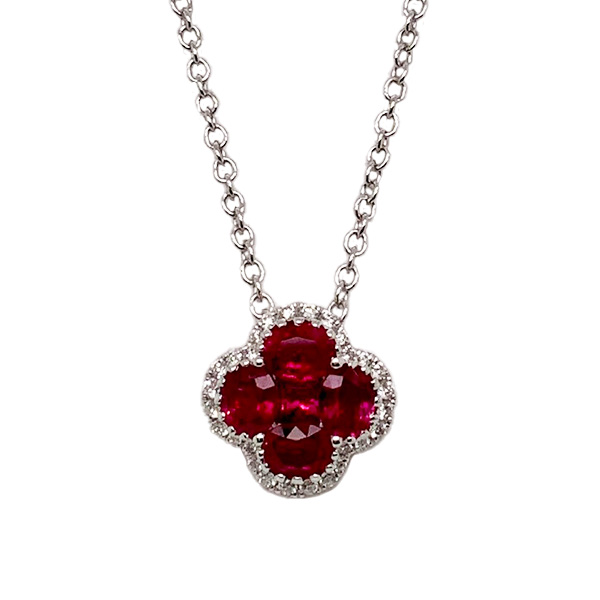 E.B. Horn 18Kt White Gold Ruby And Diamond Clover Pendant