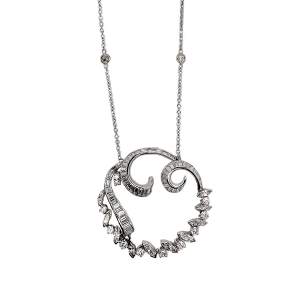 E.B. Horn Platinum Round Marquee And Baguette Diamond Pendant