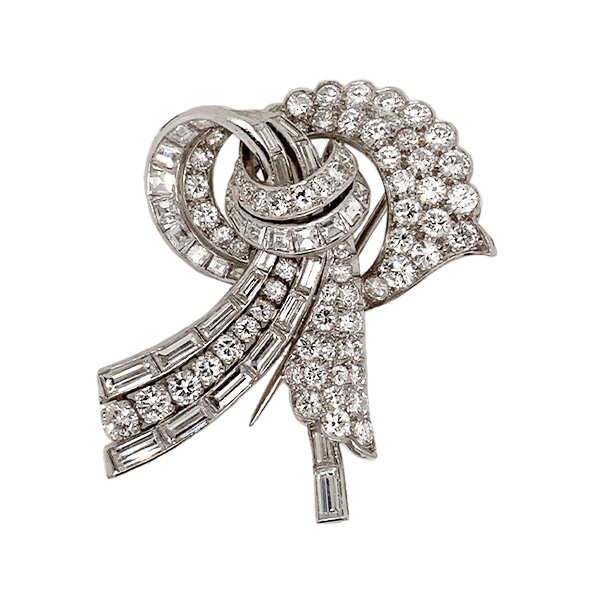 E.B. Horn Platinum Baguette And Round Diamond Brooch