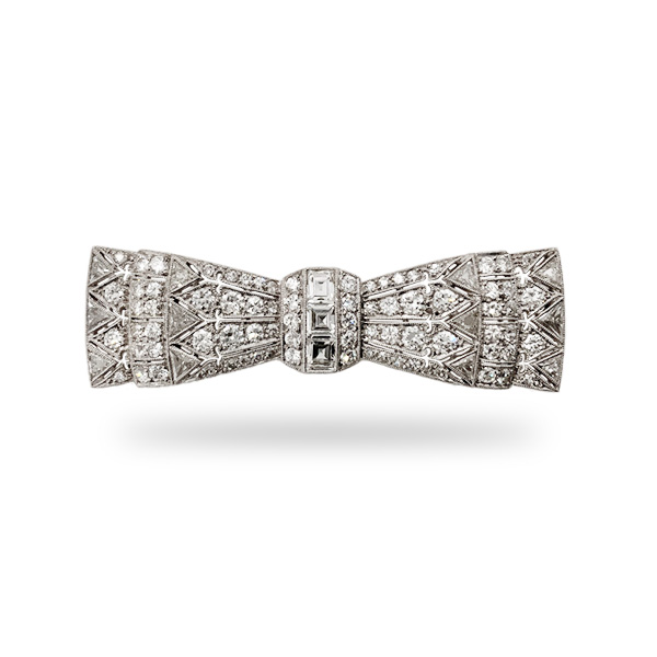 E.B. Horn Platinum Diamond Art Deco Bow Pin