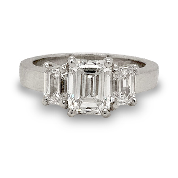 E.B. Horn Platinum Emerald Cut Diamond Three-Stone Ring