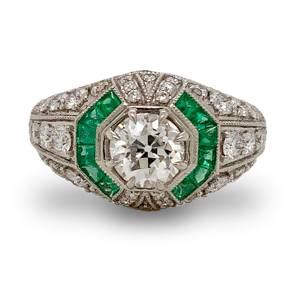 Armadani Platinum Euro Center Diamond And Emerald Ring