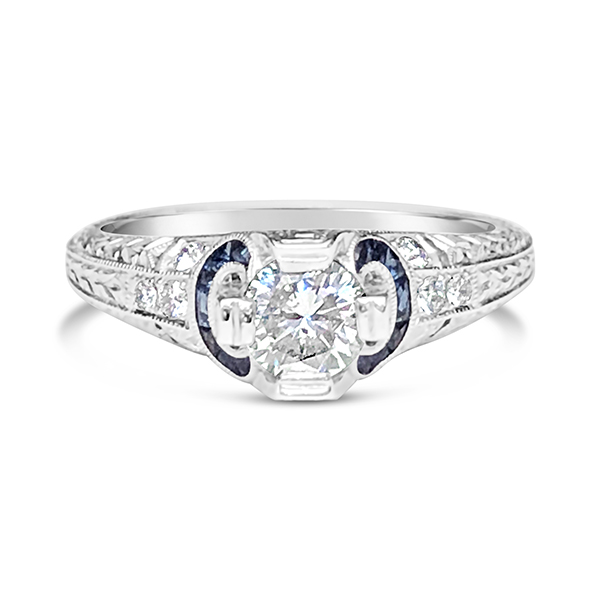 Jolie Designs 14Kt Center Diamond Sapphire Engagement Ring
