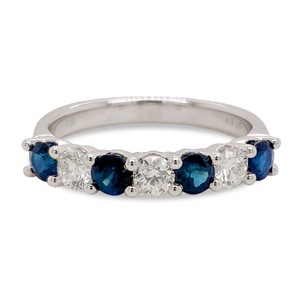 Fischer Jewelry Designs 14Kt White Gold Round Diamond And Sapphire Wedding Band
