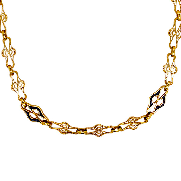 E.B. Horn 18Kt Yellow Gold Link Blue Enamel Necklace