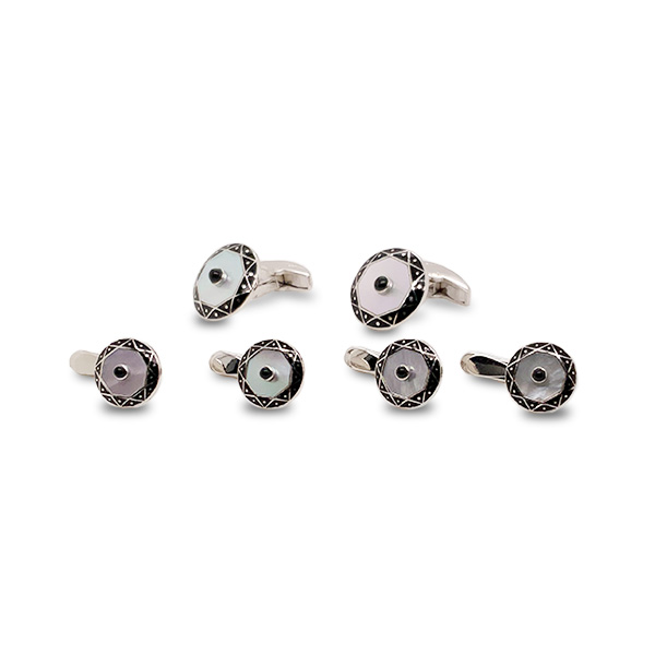 E.B. Horn 18Kt White Gold Enamel Mother Of Pearl Cufflinks