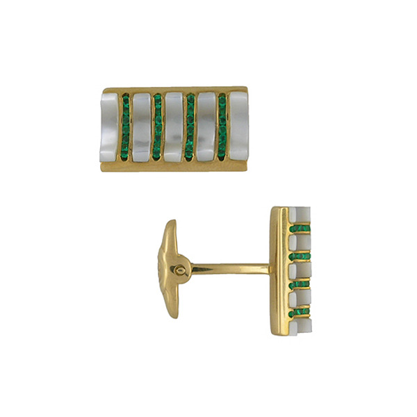 E.B. Horn 18Kt Emerald & Mother-Of-Pearl Cufflinks