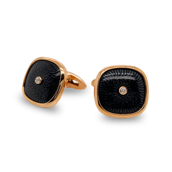 E.B. Horn 18Kt Rose Gold And Stainless Steel Enamel And Diamond Cuff links
