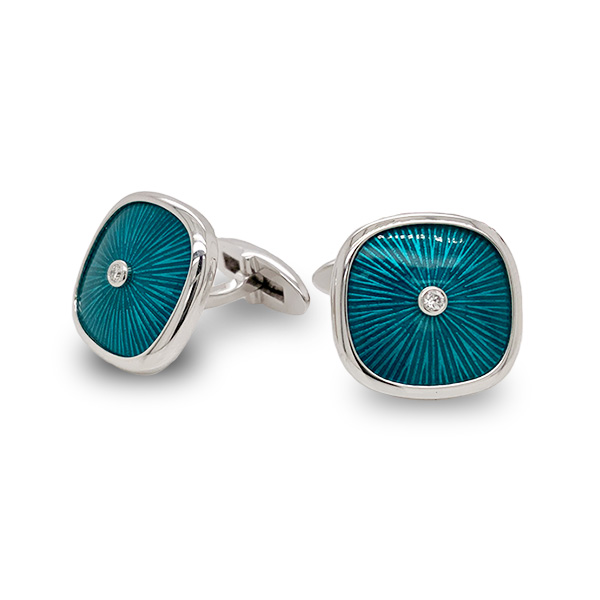 E.B. Horn 14Kt White Gold And Stainless Steel Enamel And Diamond Cufflinks