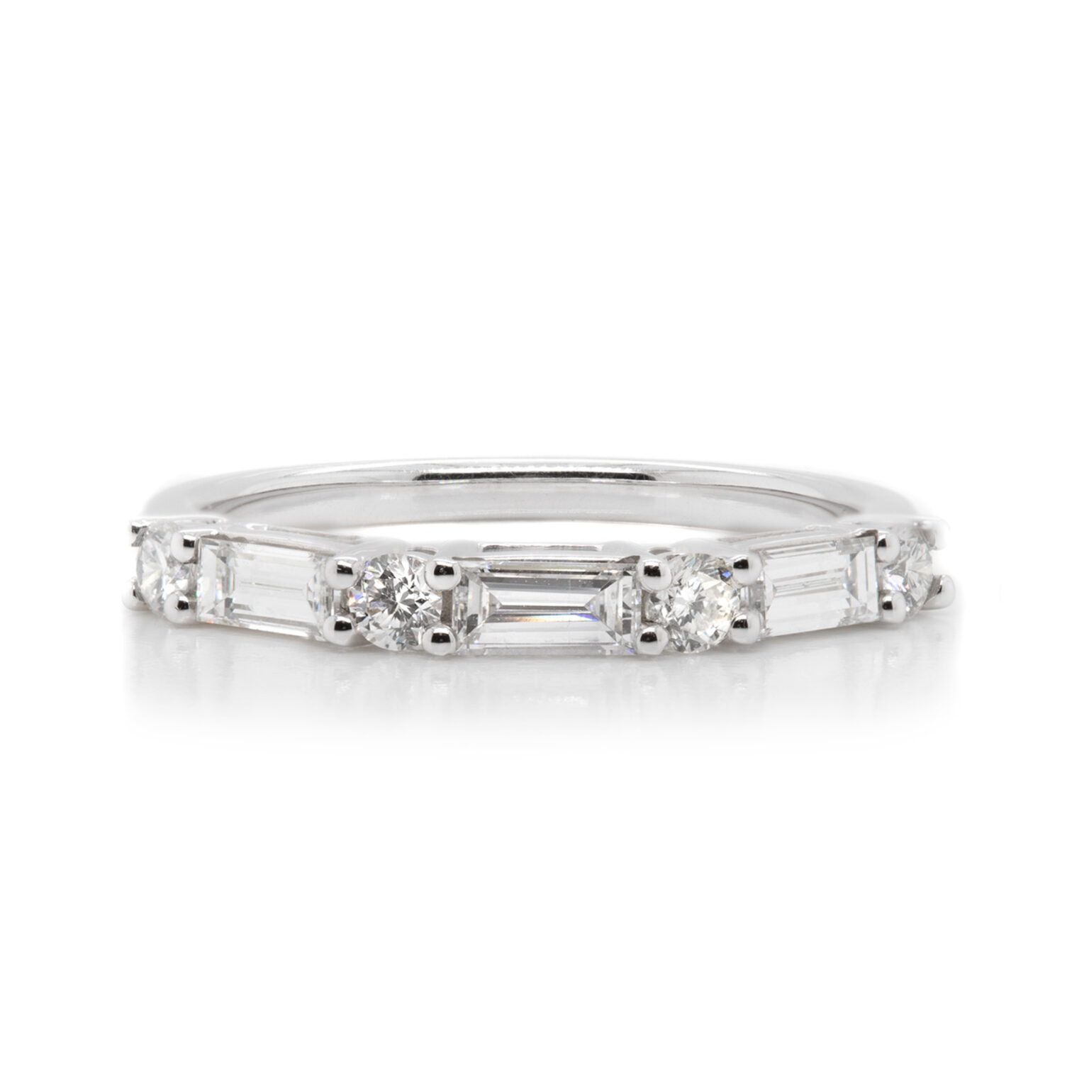 Fischer Jewelry Designs 14K White Gold Baguette and Round Diamond Wedding Band