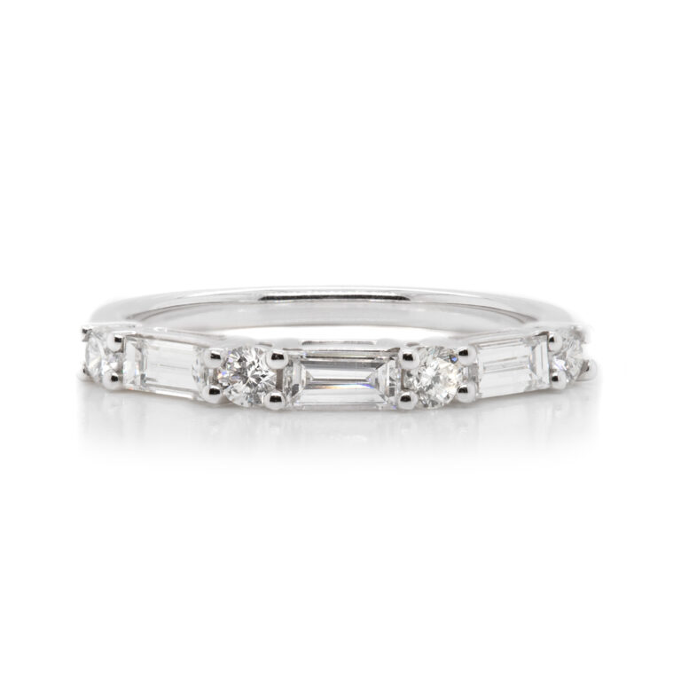 Fischer Jewelry Designs 14K White Gold Baguette and Round Diamond Wedding Band