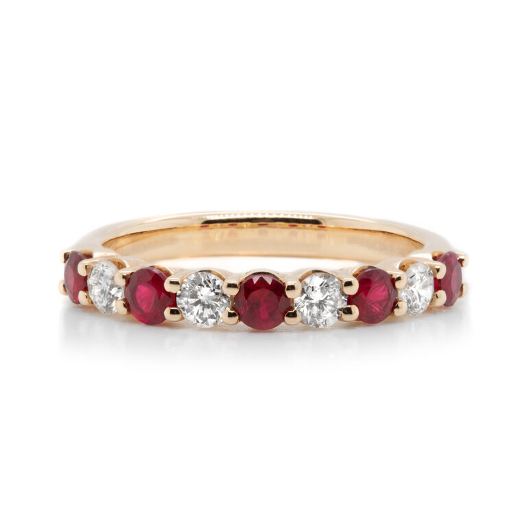 Fischer Jewelry Designs 14K Yellow Gold Ruby and Diamond Wedding Band